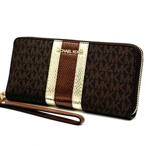 Michael Kors Large Continental Wallet Wristlet Brown Multi